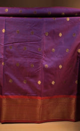 Spun weave aura cotton silk saree with contrast kadhiyal zari border and chit pallu…Blouse - contrast silk blouse