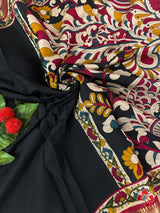 mangalagiri viscose cotton silk printed sarees with kalamkari printed border and rich pallu👗 It comes with small woven borders👗Pairs with kalamkari printed blouse with border