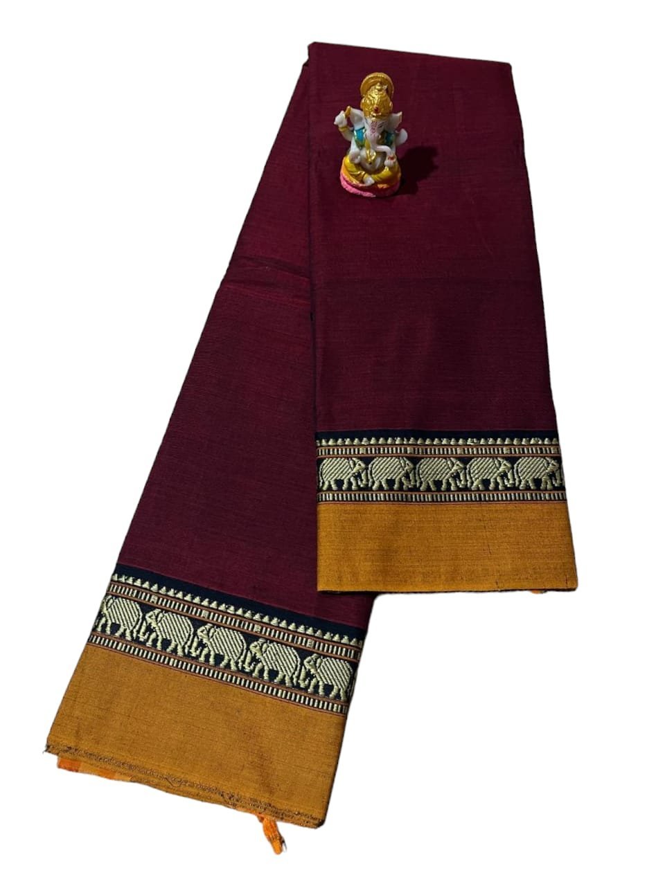 NARAYANPETH Temple border with Stripe pallu and Running blouse