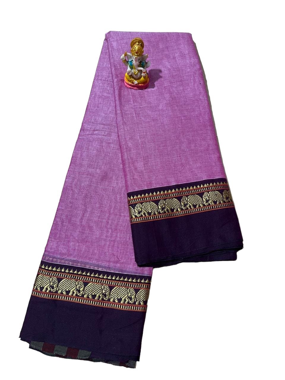 NARAYANPETH Temple border with Stripe pallu and Running blouse