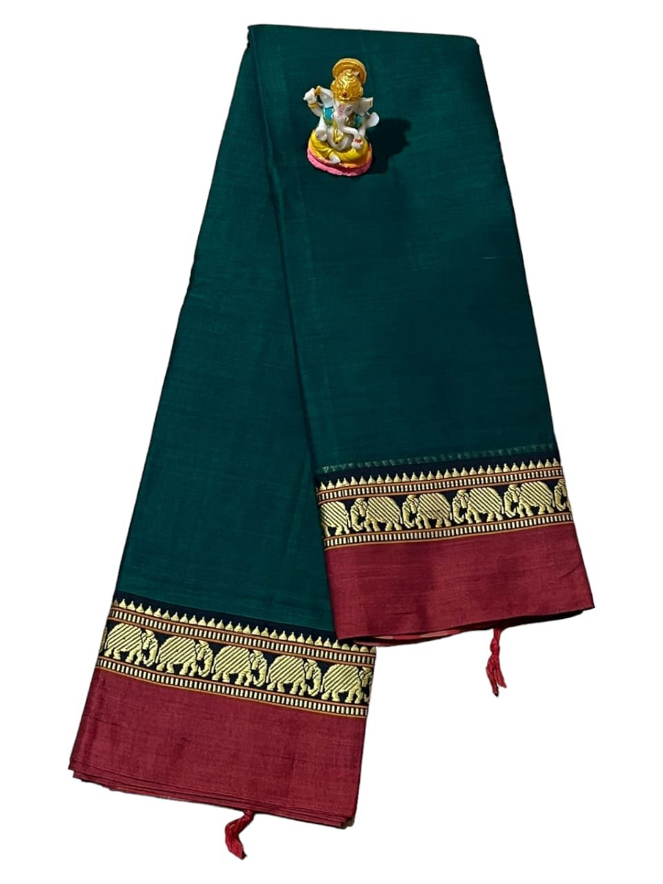 NARAYANPETH Temple border with Stripe pallu and Running blouse