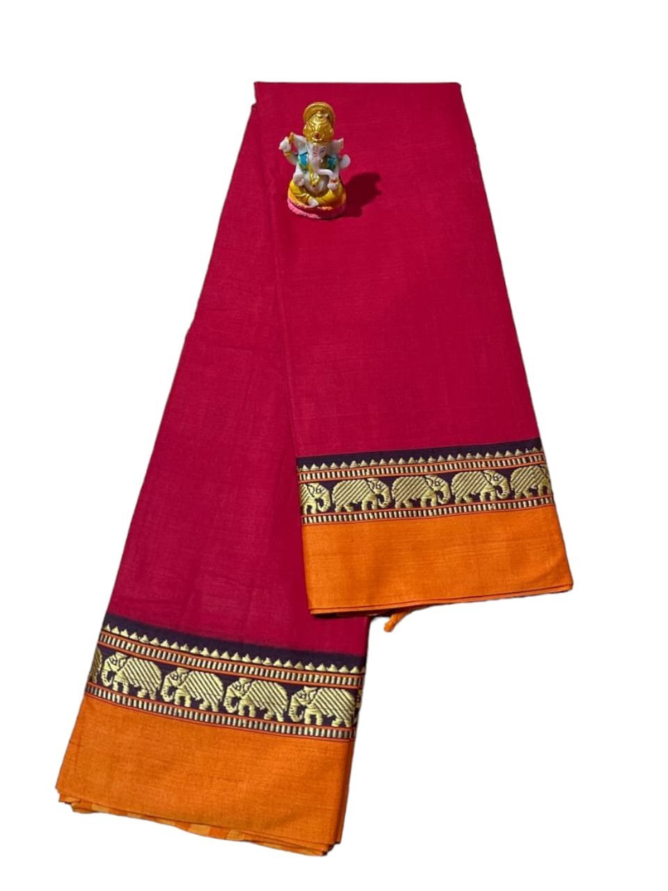 NARAYANPETH Temple border with Stripe pallu and Running blouse