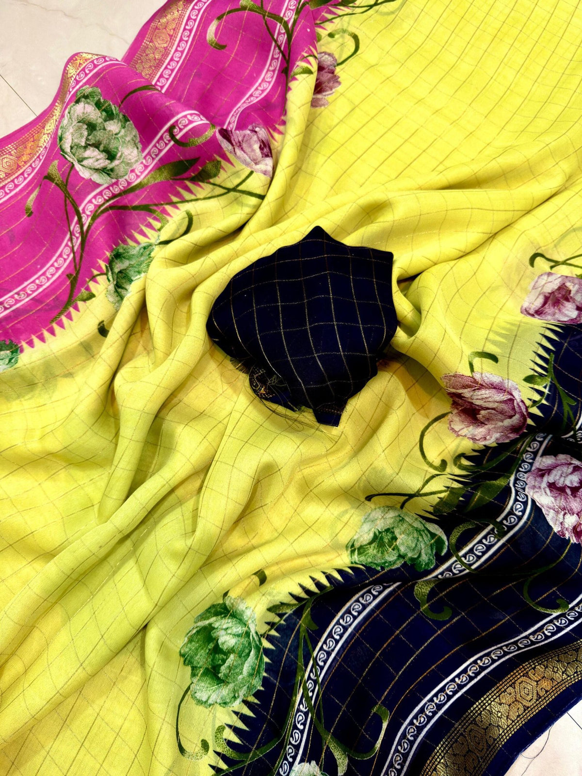 New Arrivals - *Mysore crepe chex* quality- soft crepe chex saree with zari border Beautiful floral print design in shaded colour combinationsWith running blouse