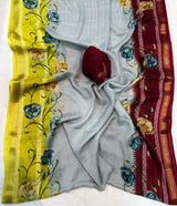New Arrivals - *Mysore crepe chex* quality- soft crepe chex saree with zari border Beautiful floral print design in shaded colour combinationsWith running blouse