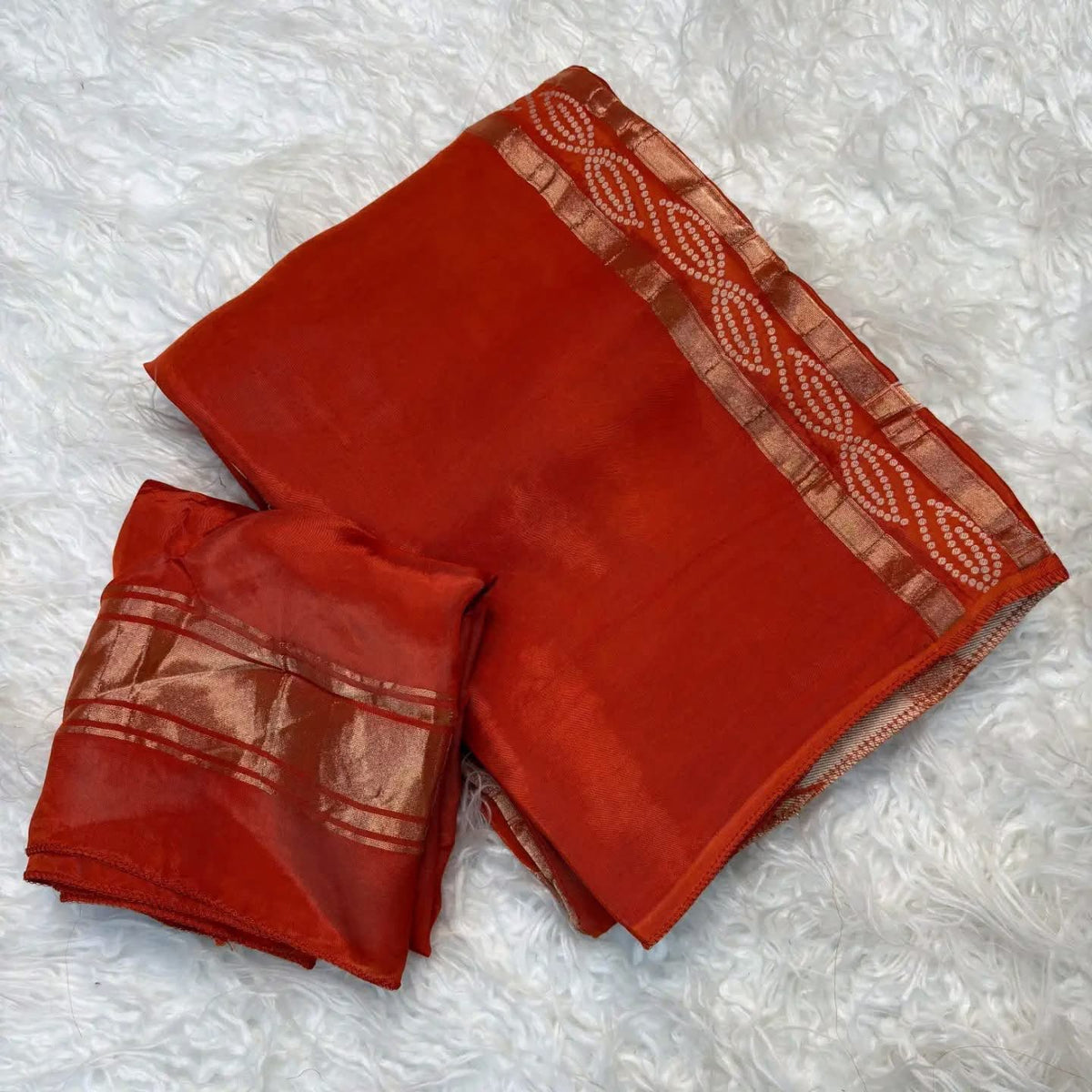 .....25 days to ship... Viscose mysore crepe silk saree with running blouse and weaving bandhani garchola pattern Pallu Saree in super trending colorWith running blouse with lagdi patta