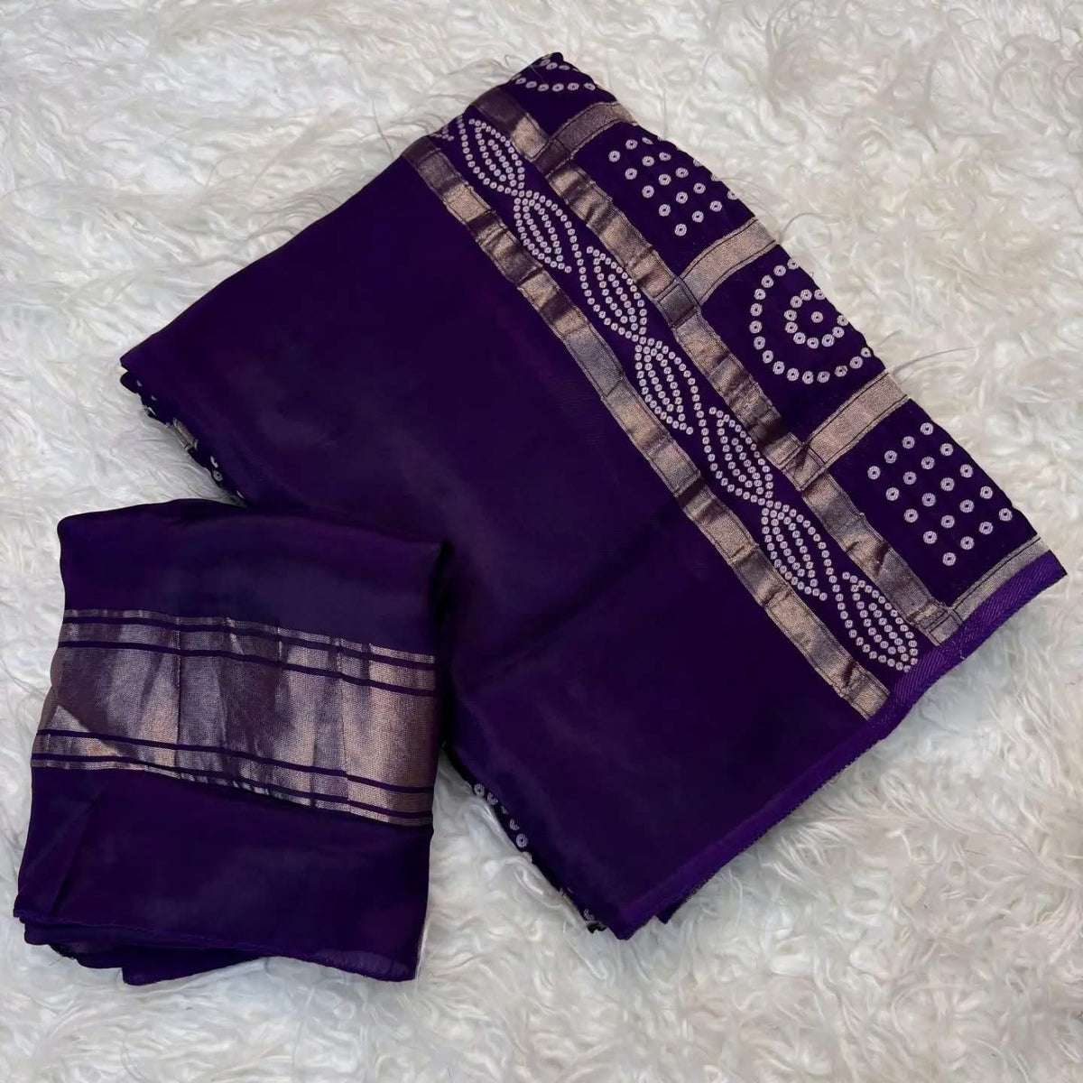 .....25 days to ship...Viscose mysore crepe silk saree with running blouse and weaving bandhani garchola pattern Pallu Saree in super trending colorWith running blouse with lagdi patta