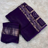 .....25 days to ship...Viscose mysore crepe silk saree with running blouse and weaving bandhani garchola pattern Pallu Saree in super trending colorWith running blouse with lagdi patta