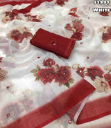 New Soft Linen Floral Digital Printed Saree With Embroidery Work Zari Outing & Foil Mirror Work With Tussle On Pallu Blouse - Digital Printed Blouse weight 520 Grams