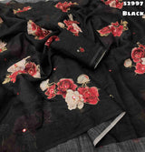New Soft Linen Floral Digital Printed Saree With Embroidery Work Zari Outing & Foil Mirror Work With Tussle On Pallu Blouse - Digital Printed Blouse weight 520 Grams