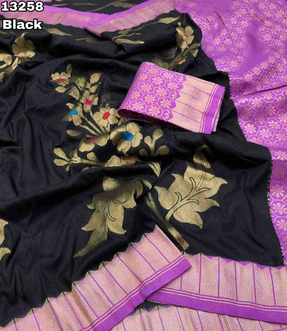Fabric - Soft & Smooth Banarasi Soft Dola Silk Floral Design Mina Weave Hand Dyed Saree With Rich Weaving Pallu Blouse - Contrast Brocade Weaving BlouseSaree cut - 5.5 meter Blouse cut - 0.8 meterAvailable in 2 Colours Weight - 700 Grams