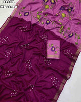 Fabric - Launching New Mul Cotton Bandani Print With Zari Border & Brush Print Style Floral Printed Pallu Blouse - Printed BlouseWeight 460 Grams