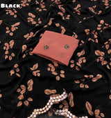 Soft weightless chiffon floral print with embroidery & foil mirror work with scalloped cutwork border Blouse - Contrast embroidery & sequence work blouse