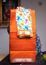 Mangalagiri Handlooms 50 × 50 Nizam pattu sarees with silver jaree border Pallu & blouse Running and paired extra digital printed blouse fabric