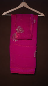 New Arrivals Pan leaf Space Silk*Quality- soft & flowy Space Silk Saree with beads design butta work all over* Paired with running butti work space silk blouse