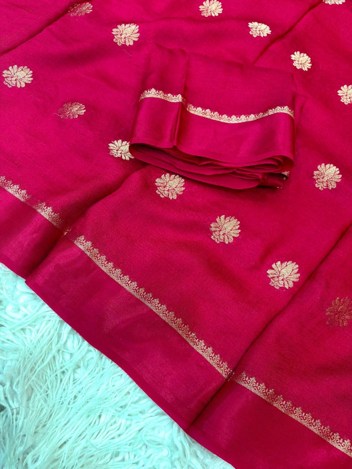 Soft Viscose Khadi silk fabric with satin border both side and jacquard flower design all over with running blouse