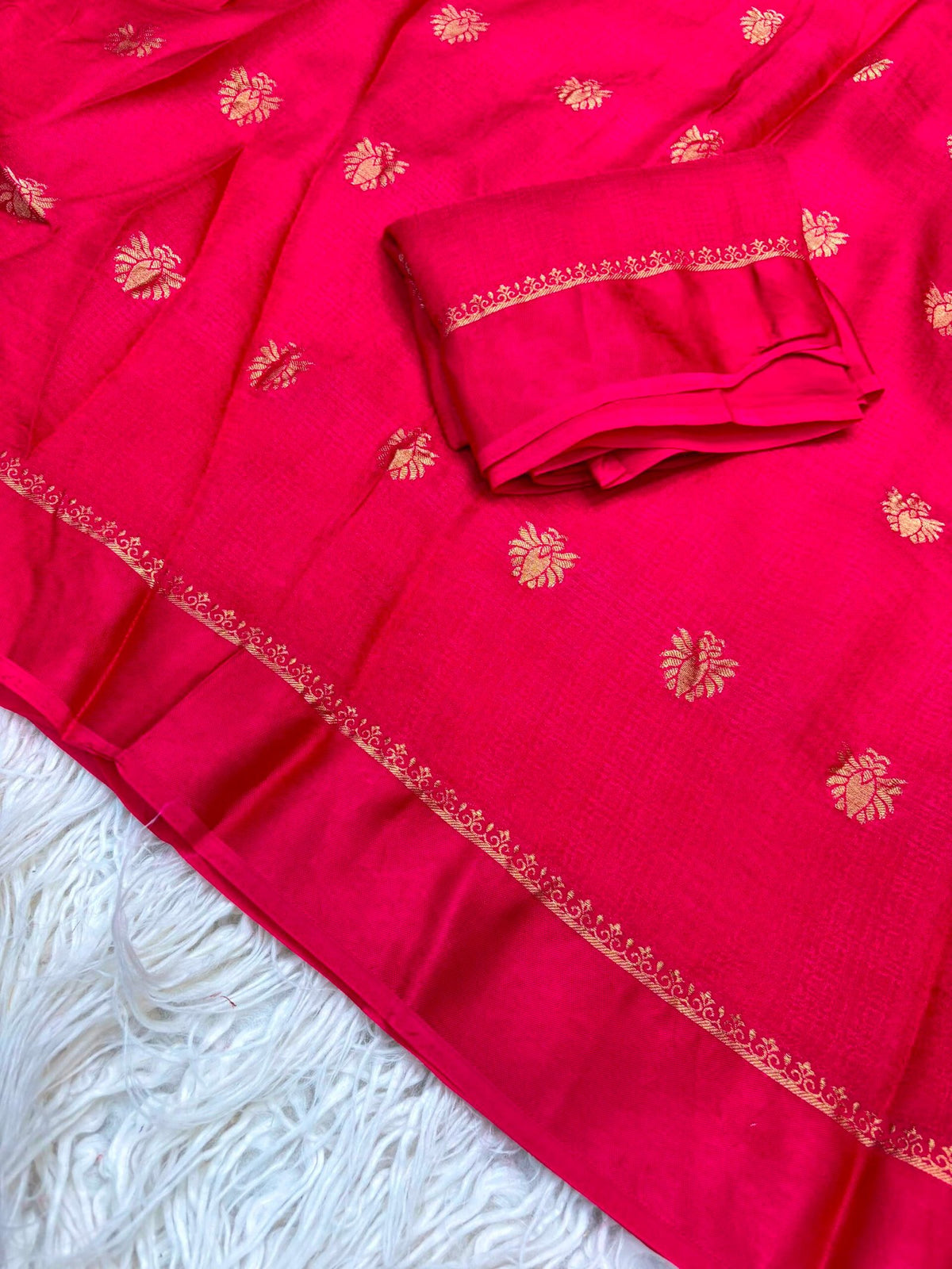 Soft Viscose Khadi silk fabric with satin border both side and jacquard flower design all over with running blouse