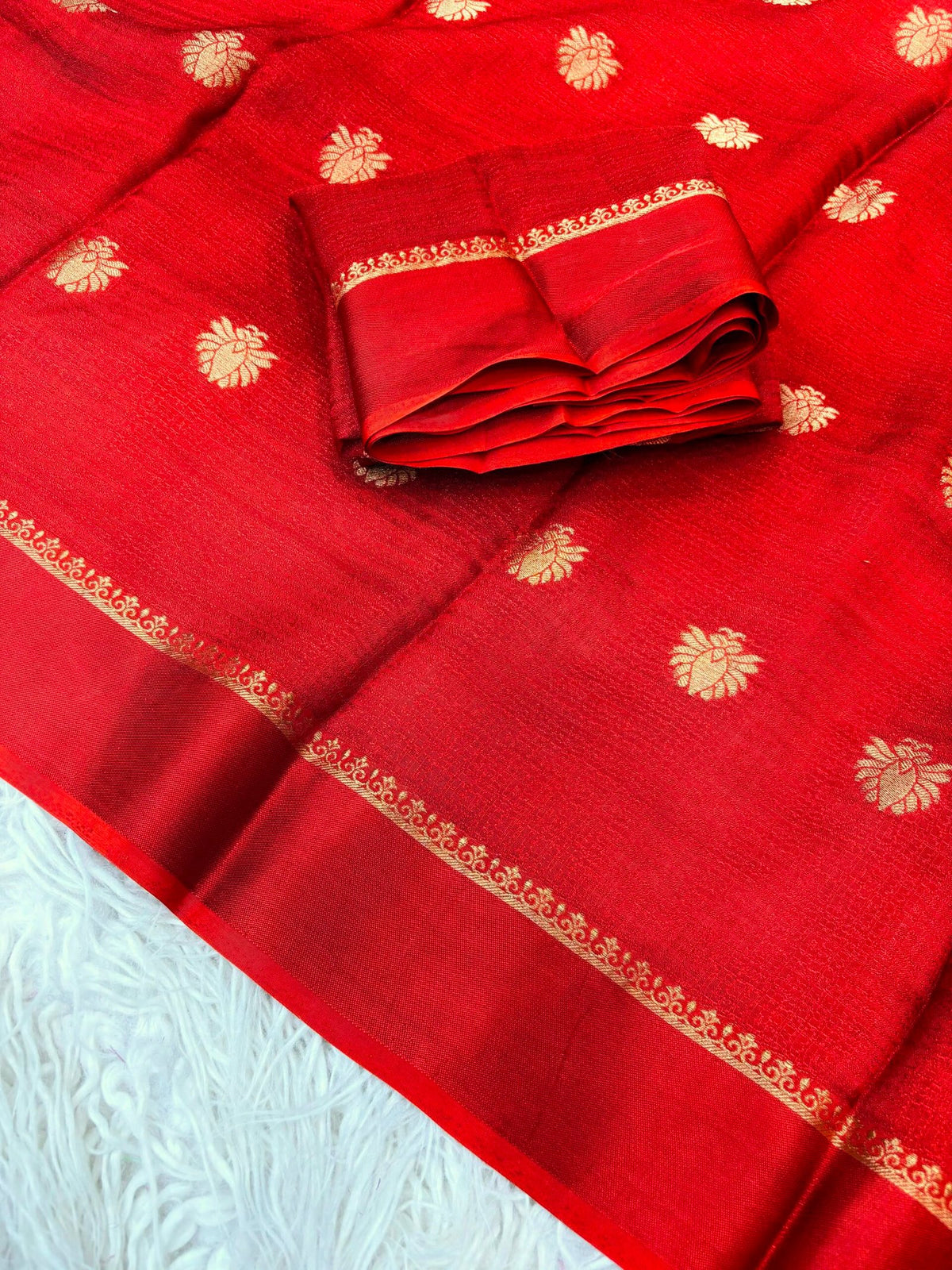 Soft Viscose Khadi silk fabric with satin border both side and jacquard flower design all over with running blouse