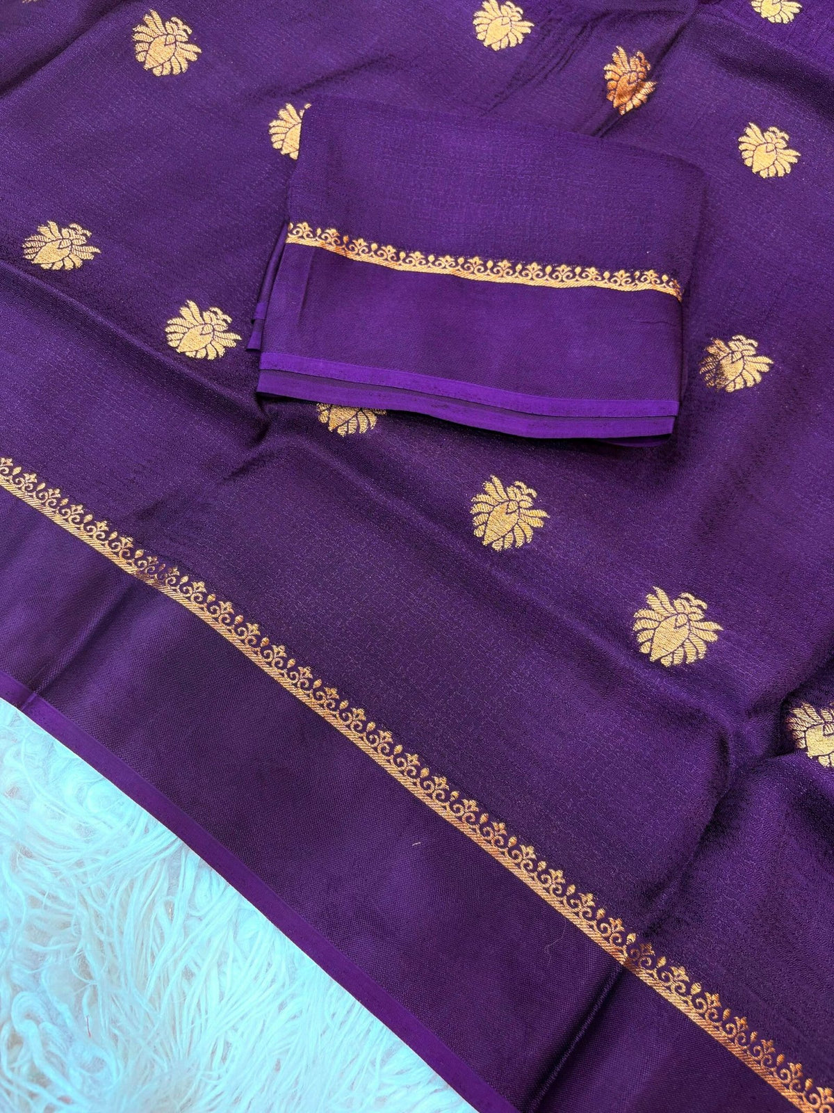 Soft Viscose Khadi silk fabric with satin border both side and jacquard flower design all over with running blouse