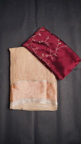 viscose Georgette with all over cheks coming with butti work n sequence work Blouse :-rangoli silk with zari sequence work in all over blouse