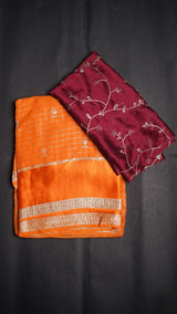 viscose Georgette with all over cheks coming with butti work n sequence work Blouse :-rangoli silk with zari sequence work in all over blouse