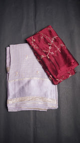 viscose Georgette with all over cheks coming with butti work n sequence work Blouse :-rangoli silk with zari sequence work in all over blouse