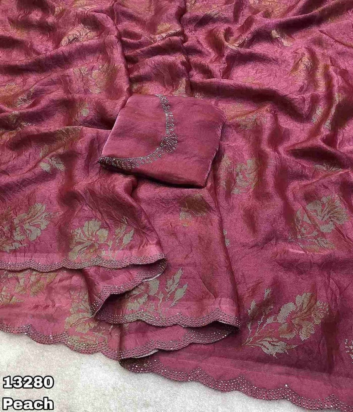 Fabric Details - New Space Silk Floral Design Foil Printed Saree With Siroski Work Border Blouse - Siroski Work BlouseCut - 6.30 Weight - 450 Grams