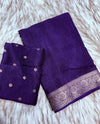 Pure viscose Chinon silk saree with lurex zari in body and jacquard weave borderwith matching viscose zari butti blouse Saree with perfect width and color quality