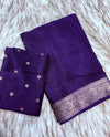 Pure viscose Chinon silk saree with lurex zari in body and jacquard weave borderwith matching viscose zari butti blouse Saree with perfect width and color quality