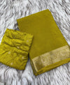 Pure viscose Chinon silk saree with lurex zari in body and jacquard weave borderwith matching viscose zari butti blouse Saree with perfect width and color quality