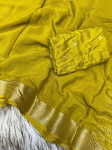 Pure viscose Chinon silk saree with lurex zari in body and jacquard weave borderwith matching viscose zari butti blouse Saree with perfect width and color quality