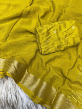 Pure viscose Chinon silk saree with lurex zari in body and jacquard weave borderwith matching viscose zari butti blouse Saree with perfect width and color quality