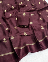 Soft Viscose Khadi silk fabric with satin border both side jacquard leaf figure design all over with running blouse Partywear trending saree Fabric is pure and too soft
