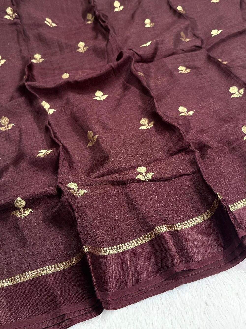 Soft Viscose Khadi silk fabric with satin border both side jacquard leaf figure design all over with running blouse Partywear trending saree Fabric is pure and too soft