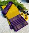 Soft smooth Dola silk with zari weaving big border and zari chex all overPretty colour combination dola silk sareeContrast dola silk blouse