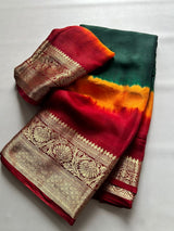 ---Prebook 25 days to ship------Kanjivaram Bandhani Sareeđź’–Fabric Cotton silkBlouseRunningAwesome Heavy Saree With Hand BandhejWork - Hand Bandhej