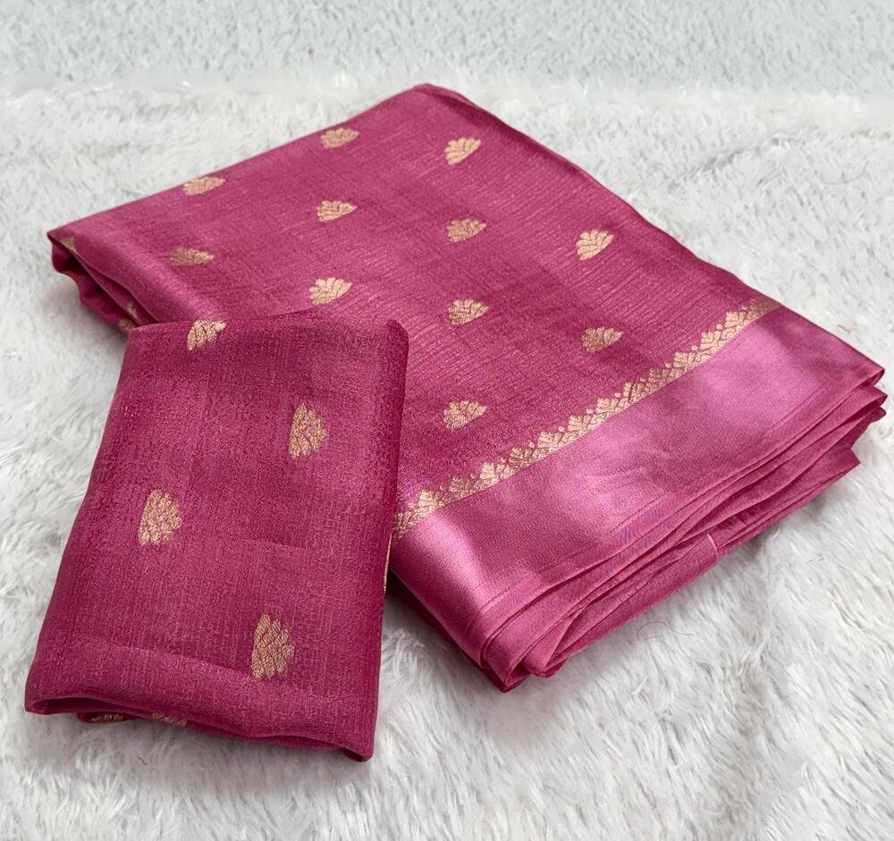 Viscose khadi silkPure soft Viscose Khadi silk fabric with satin border both side jacquard half flower figure design all over with running blouse Partywear trending saree Fabric is pure and too soft