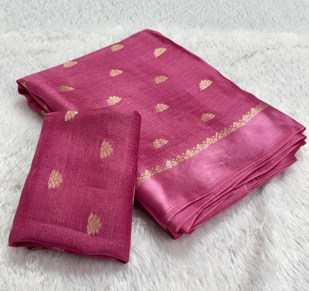 Viscose khadi silkPure soft Viscose Khadi silk fabric with satin border both side jacquard half flower figure design all over with running blouse Partywear trending saree Fabric is pure and too soft