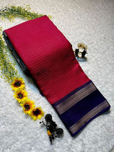 Mysore crepe silksSoft mysore crepe with zari chex pattern and contrast bentex border concept with contrast crepe blouse Soft n flowy material, very comfortable to wear