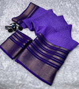 Mysore crepe silksSoft mysore crepe with zari chex pattern and contrast zari lining concept border with contrast crepe blouse Soft n flowy material, very comfortable to wear