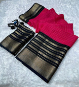 Mysore crepe silksSoft mysore crepe with zari chex pattern and contrast zari lining concept border with contrast crepe blouse Soft n flowy material, very comfortable to wear