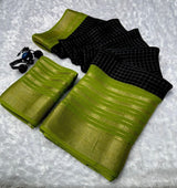 Mysore crepe silksSoft mysore crepe with zari chex pattern and contrast zari lining concept border with contrast crepe blouse Soft n flowy material, very comfortable to wear