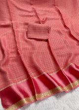Pure Viscose Georgette saree with lurex thread chex weaving all over Saree With satin borderComes with viscose georgette Blouse