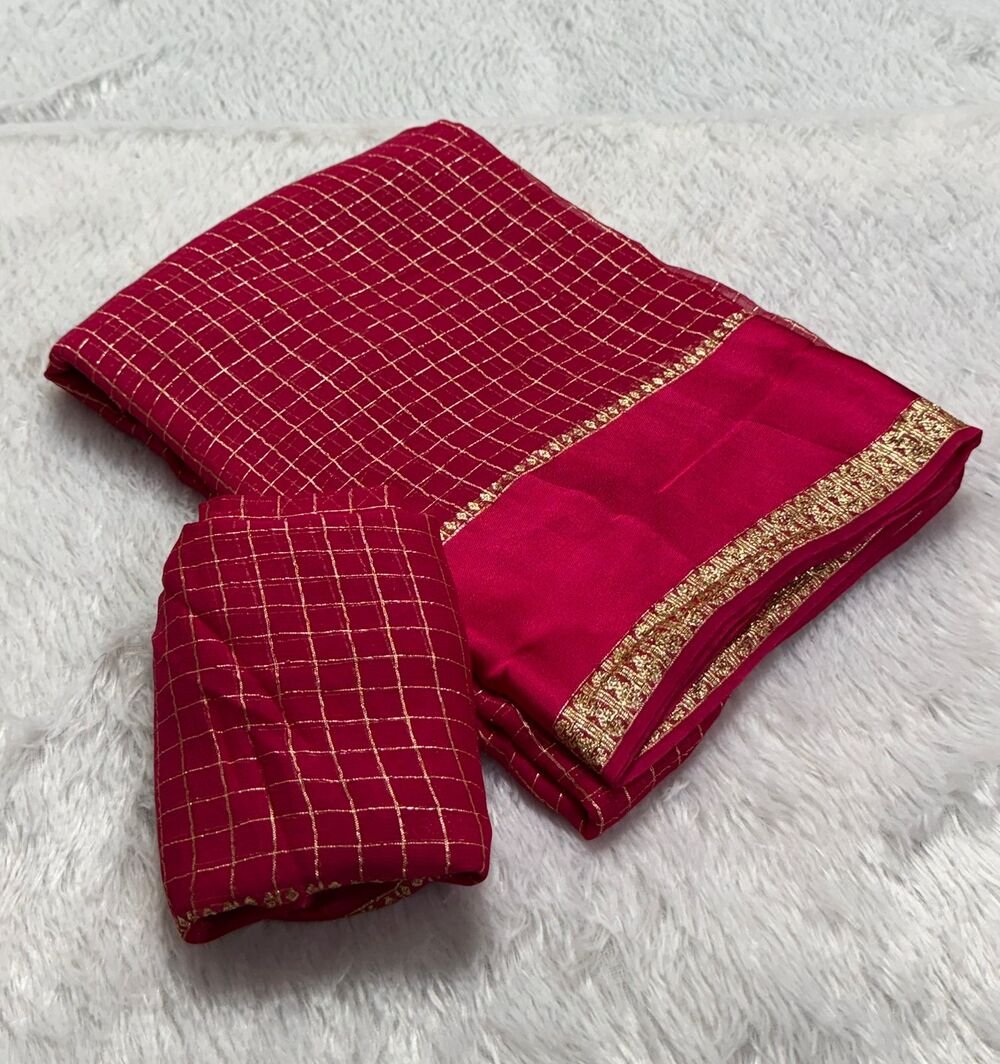 Pure Viscose Georgette saree with lurex thread chex weaving all over Saree With satin borderComes with viscose georgette Blouse