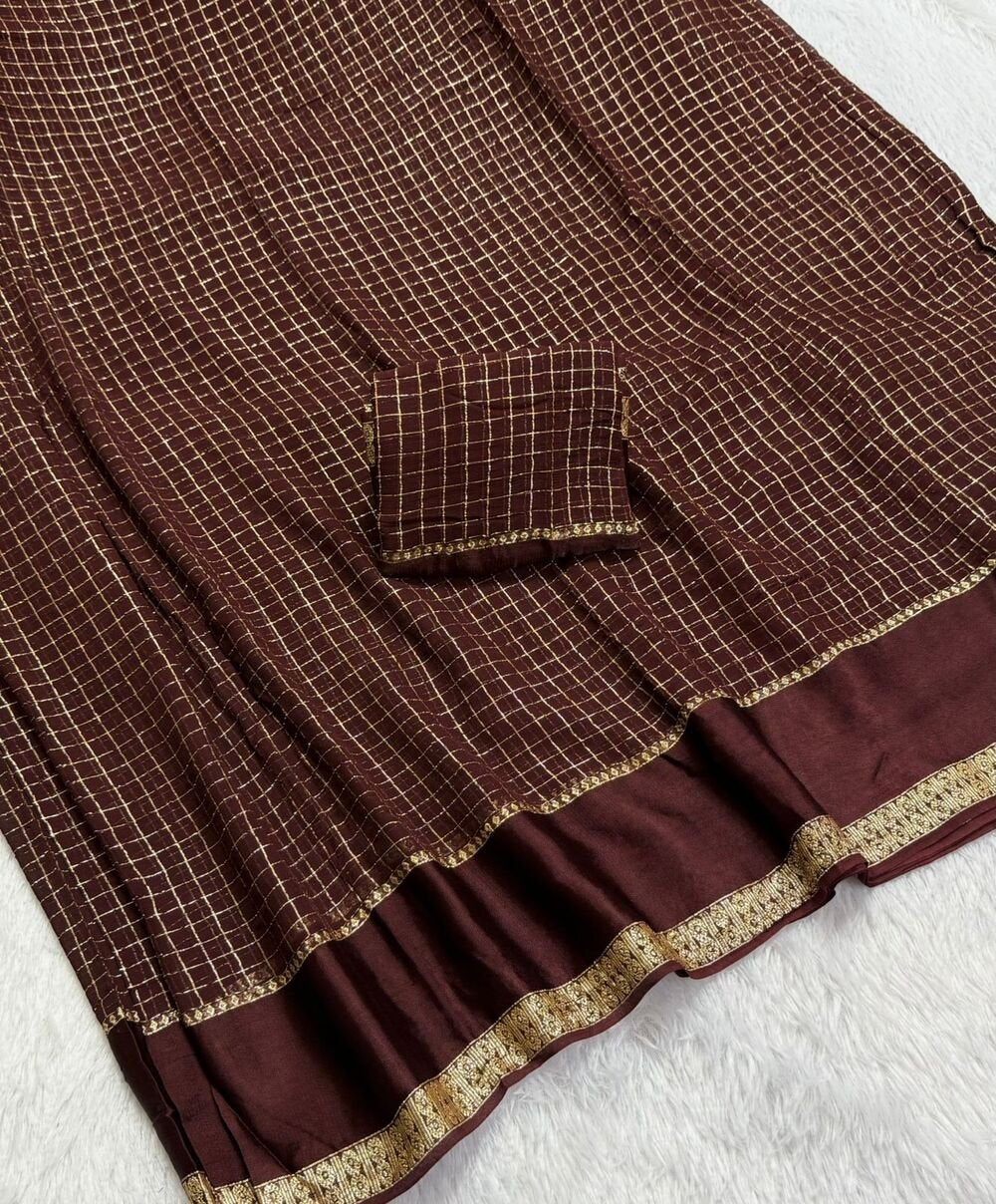 Pure Viscose Georgette saree with lurex thread chex weaving all over Saree With satin borderComes with viscose georgette Blouse