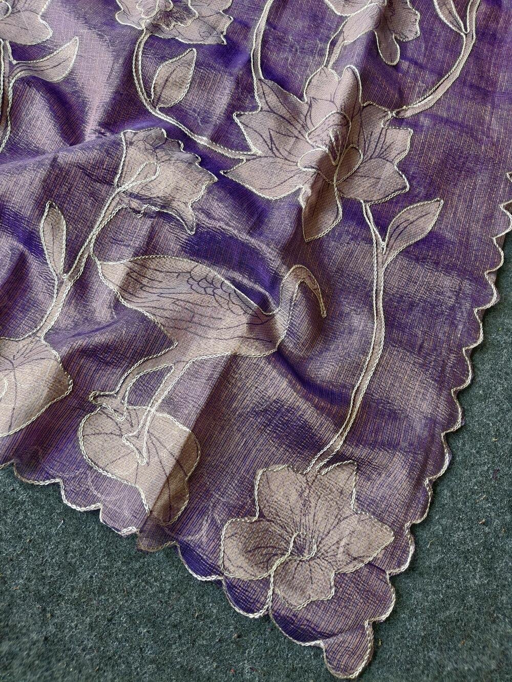 Kota tissues with beautiful Prints all over saree with threadouting embrodiry all over saree. And cutwork borderTeamed with running blouse