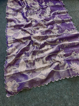 Kota tissues with beautiful Prints all over saree with threadouting embrodiry all over saree. And cutwork borderTeamed with running blouse