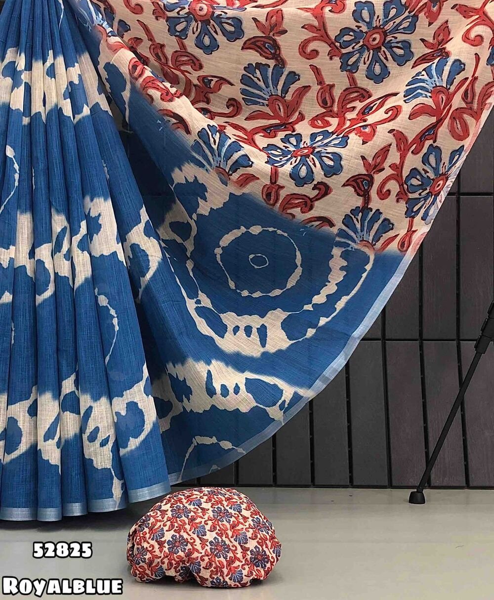 Fabric - Launching new Soft linen sibori digital print with silver zari borderBlouse - printed blouseShipping charges - 90 (all over india)Weight 510 Grams