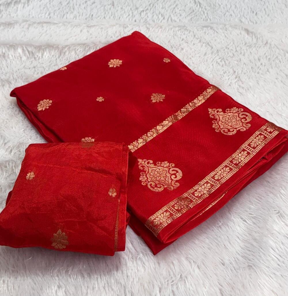 Crown Crepe ππ soft Viscose Crepe silk fabric with jacquard crown figure design in panel and body with running blouseFabric is pure and too soft