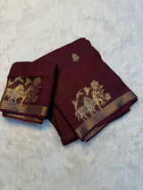 Soft Viscose Khadi silk fabric with zari border both side jacquard horse figure design in panel all over with running blouse Partywear trending saree