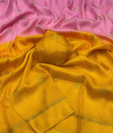 Viscose Khadi Georgette fabric with satin border both side jacquard leaffigure design all over with running blouse Shaded colour combinations Partywear trending saree